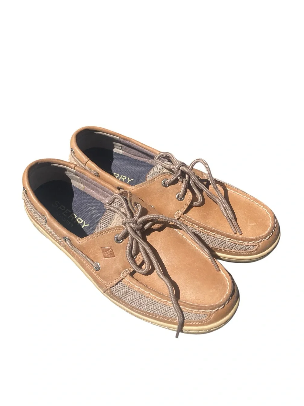 Sperry Top-Sider Men’s Boat Shoes Size 9 Tan Leather Mesh Classic Sailing
